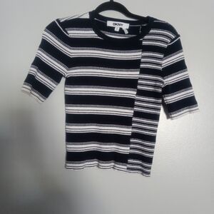 Dkny Navy and White Striped Short Sleeve Tee